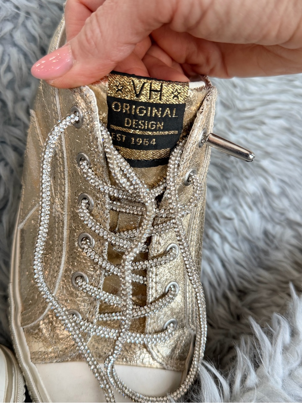 NWOT Vintage Havana Gold Metallic Crystal Lace Sneaker